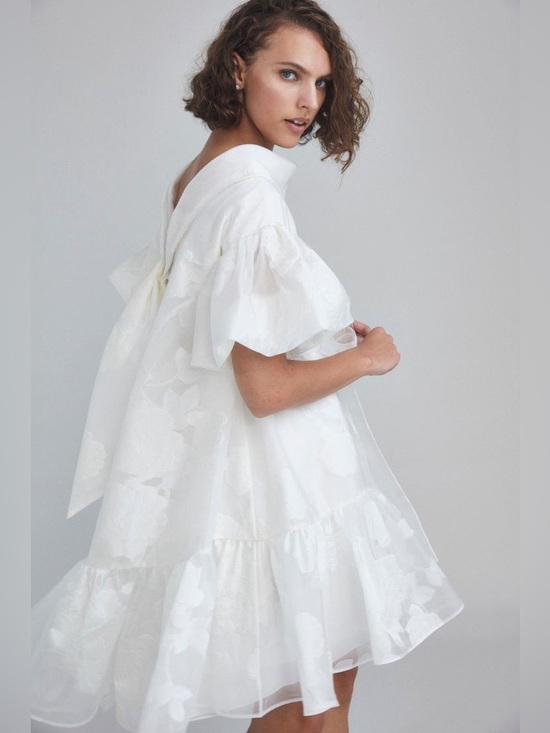 Amsale Dresses & Skirts - Amsale Little White Dress LW198 Rose Jacquard Coupe Trapeze Dress Ivory NWT Sz 8